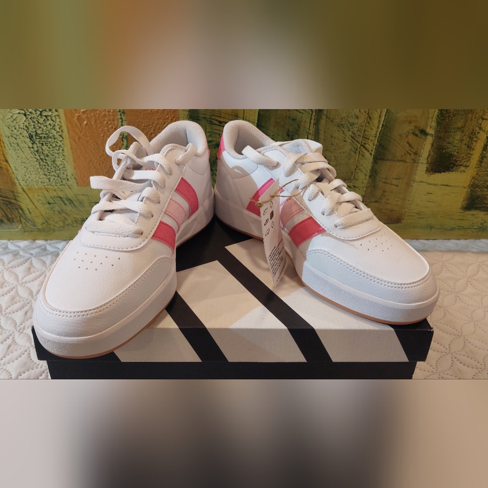 Adidas Kids Sneakers in White and Pink Stripes - Picture 5 of 6